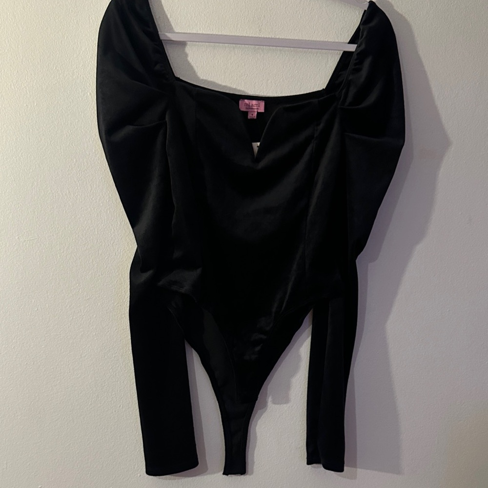 Black Long Sleeve Bodysuit with Structured Shoulders - Women